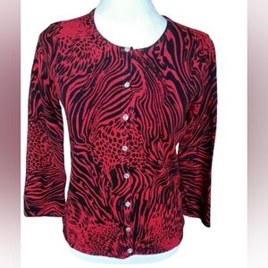 Cable & Gauge - Red and black zebra print sweater -  Size: S